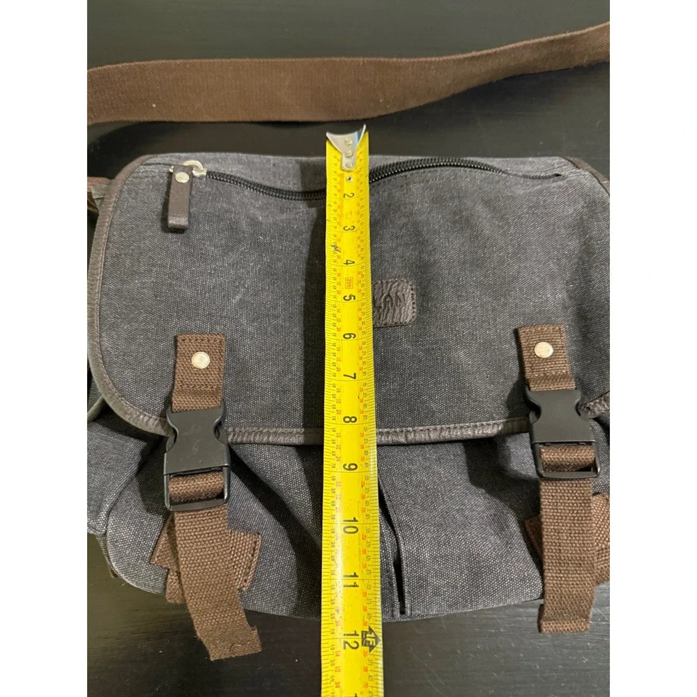 Weplan Canvas Messenger Bag Charcoal Gray Brown Crossbody Travel Satchel
